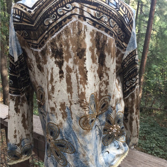 Morgan Cole gold/blue tie dye cream,embroidered collarless quilted jacket - Picture 11 of 11